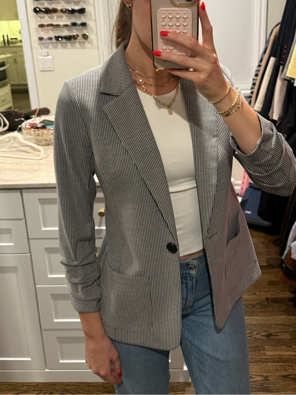 Vince Camuto Gray Pinstripe Single-Button Blazer